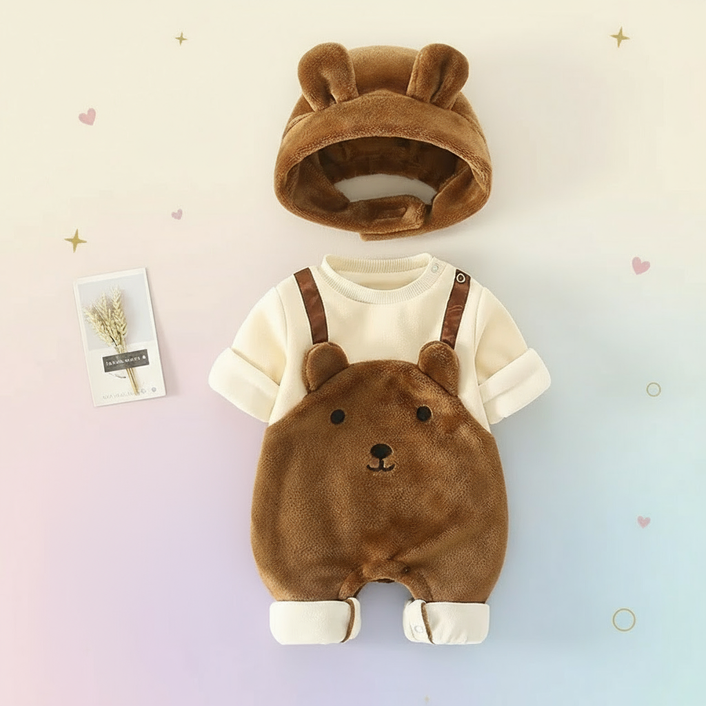 Cozy & Protective – Plush Romper & Hat