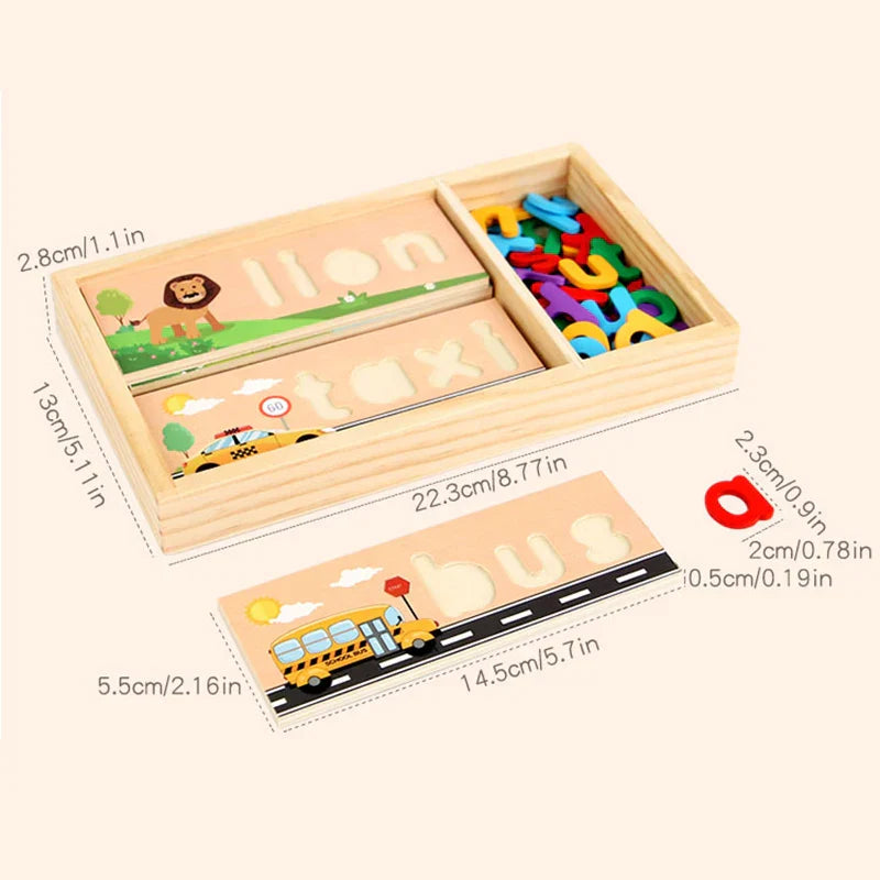 Learn English words – Wood Spelling Puzzle