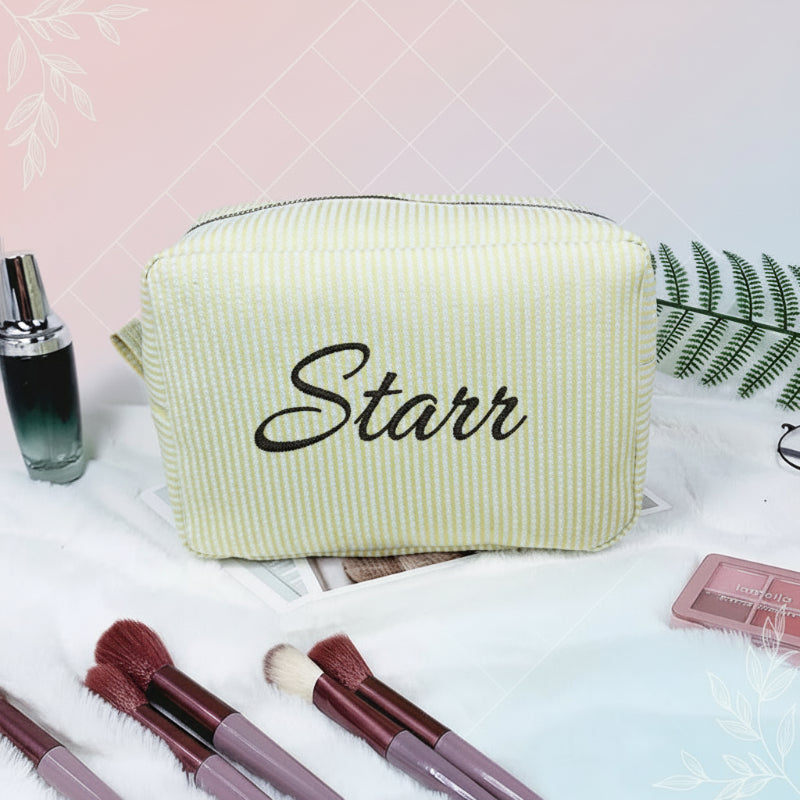 Striped Name Pouch – Custom & Stylish – Makeup Bag