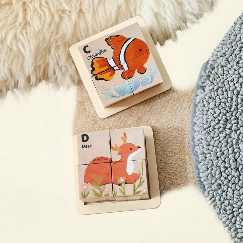 Innovative & Educational – 6-in-1 Montessori Animal Wooden Puzzle