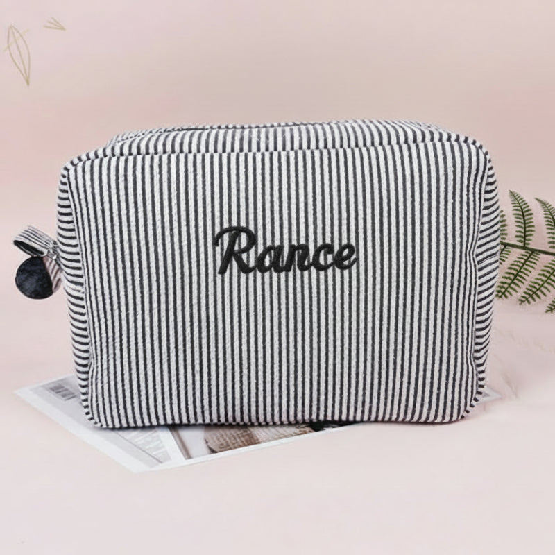 Striped Name Pouch – Custom & Stylish – Makeup Bag