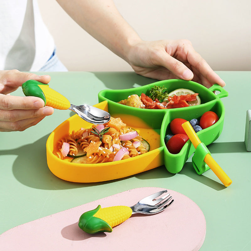 Safe & Non-Slip – Silicone Toddler Plate Kit with Cutlery