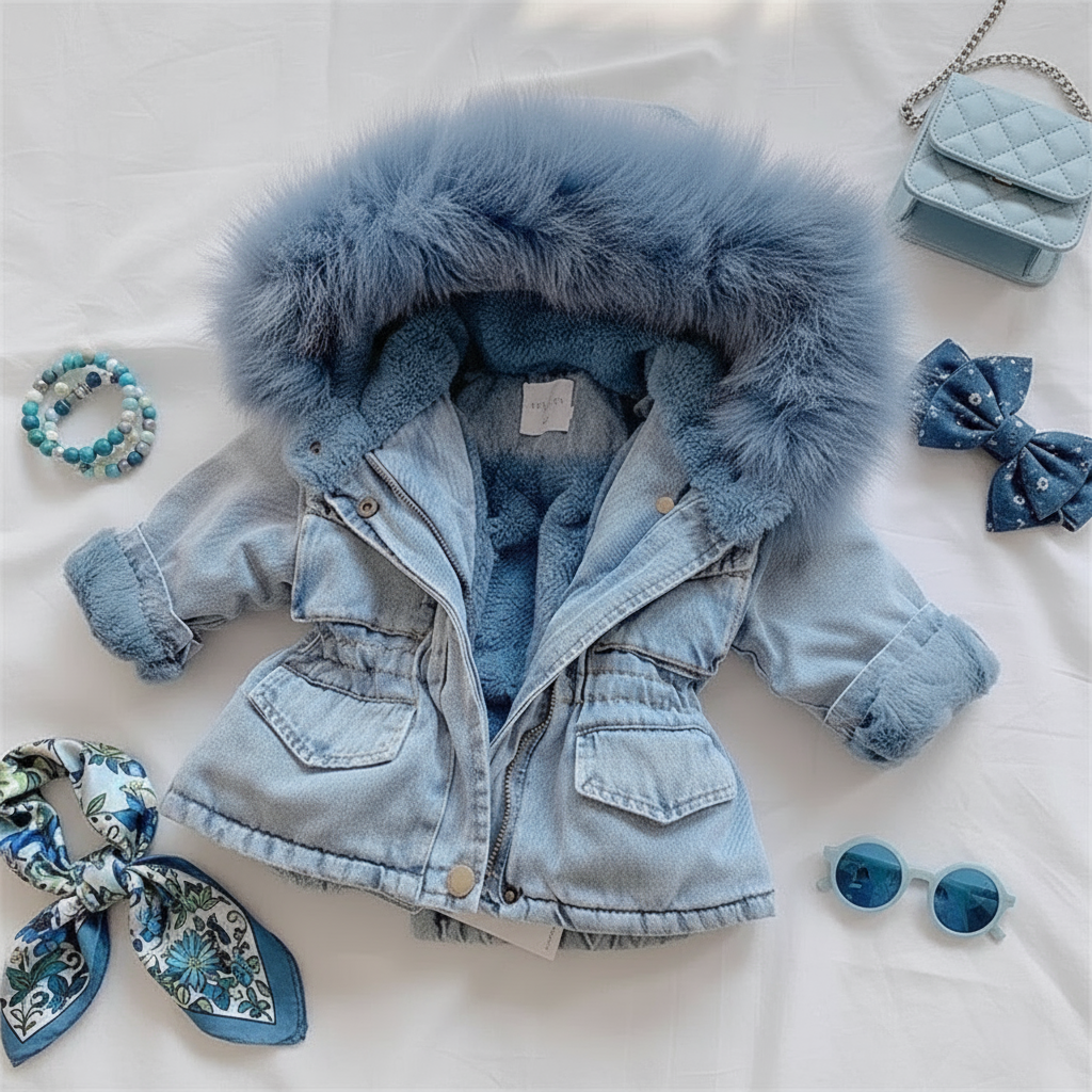 Denim Look – Winter Coat with Hood