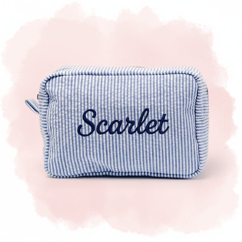 Striped Name Pouch – Custom & Stylish – Makeup Bag