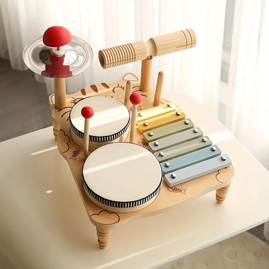 Musical & Educational – Wooden Drum Kit for Toddlers