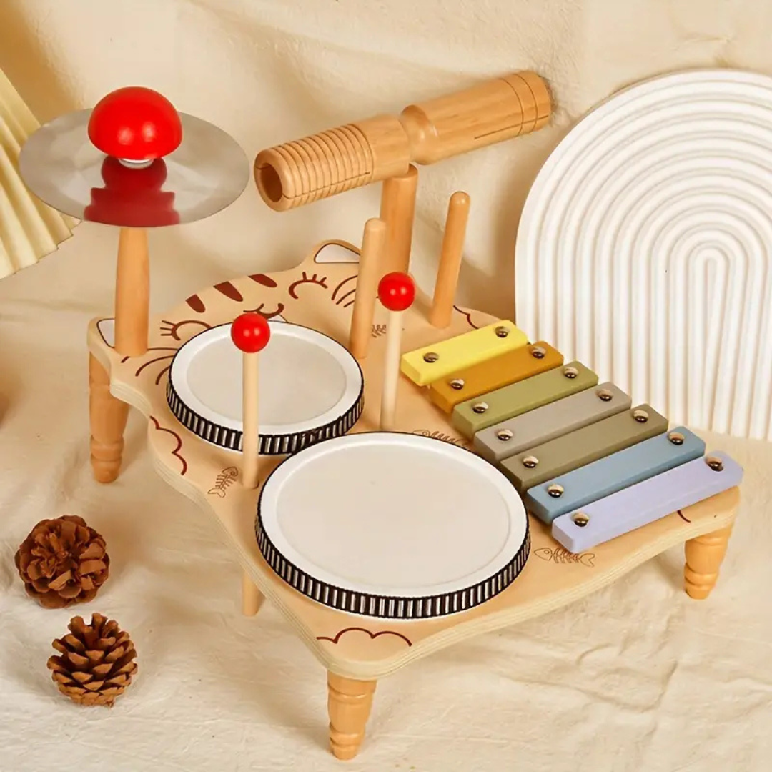 Musical & Educational – Wooden Drum Kit for Toddlers