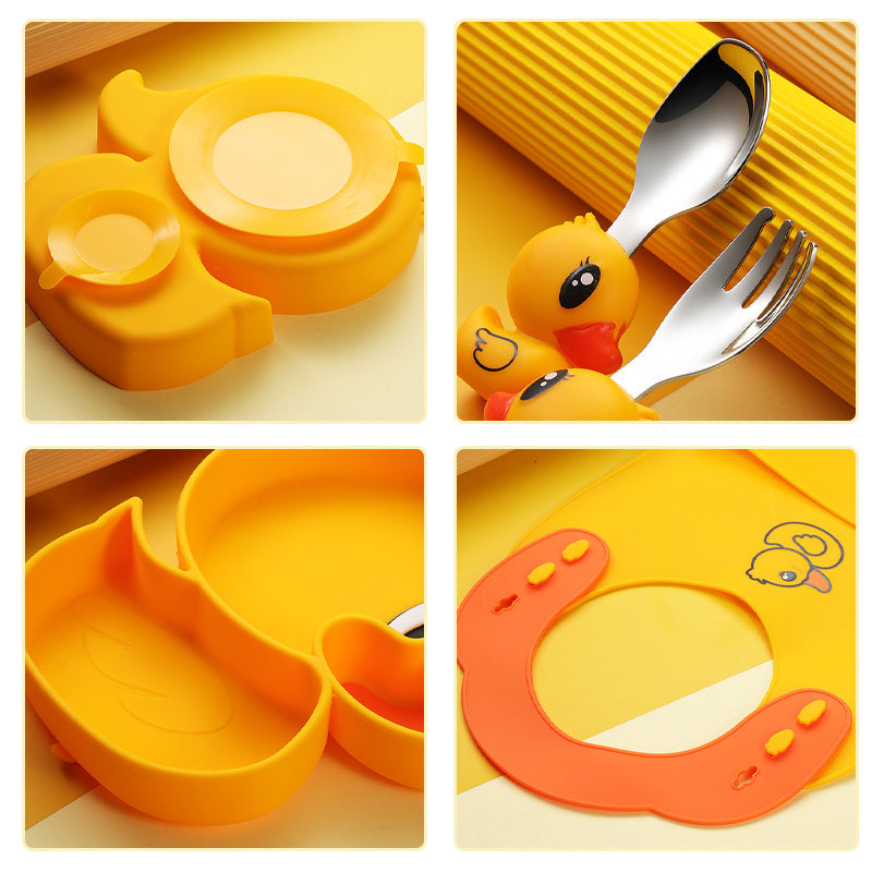 Safe & Non-Slip – Silicone Toddler Plate Kit with Cutlery