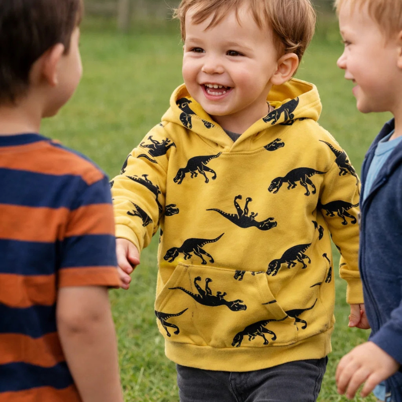 Warm & Breathable – Hoodie with Triceratops Print