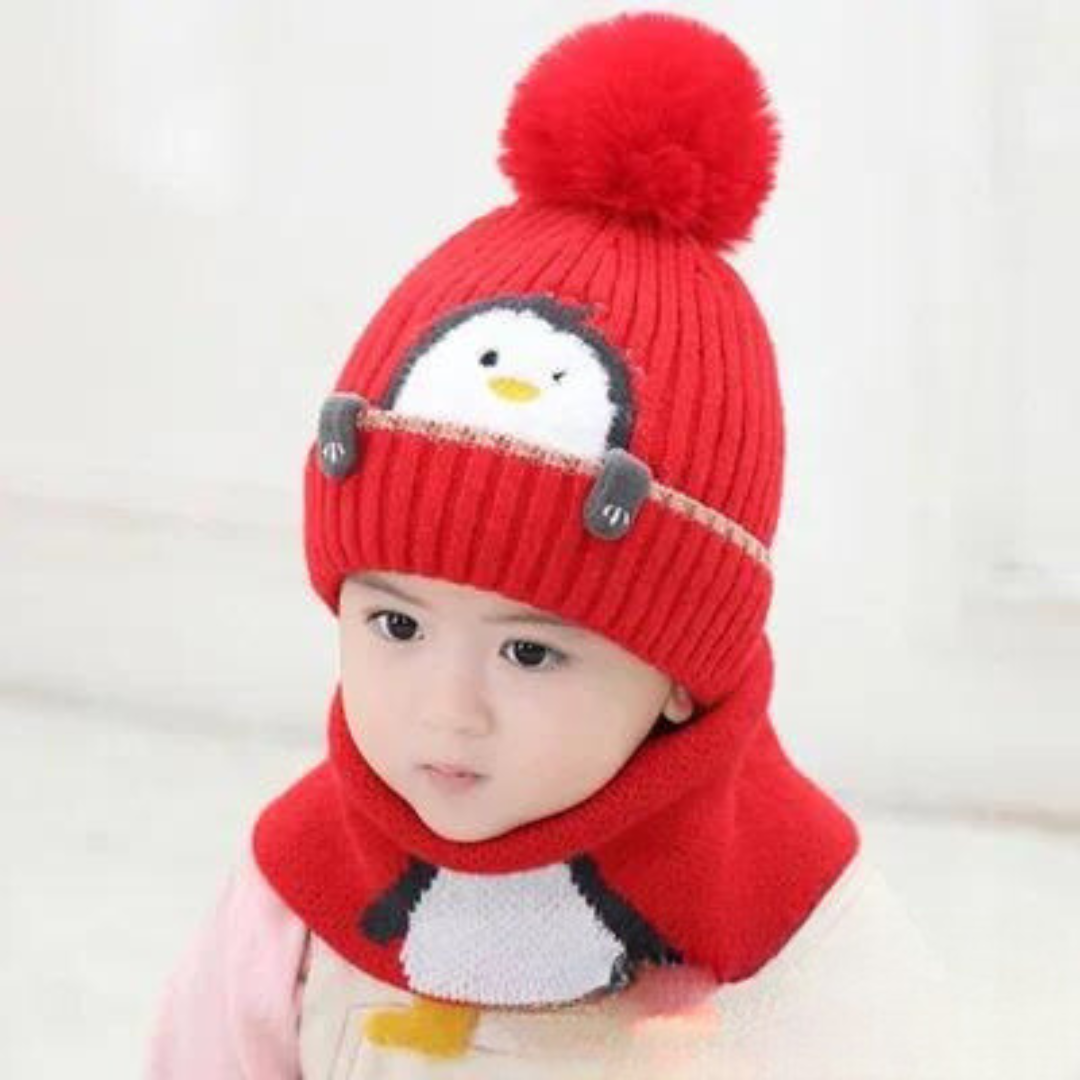 Cute Penguin Design - Children Hat & Scarf