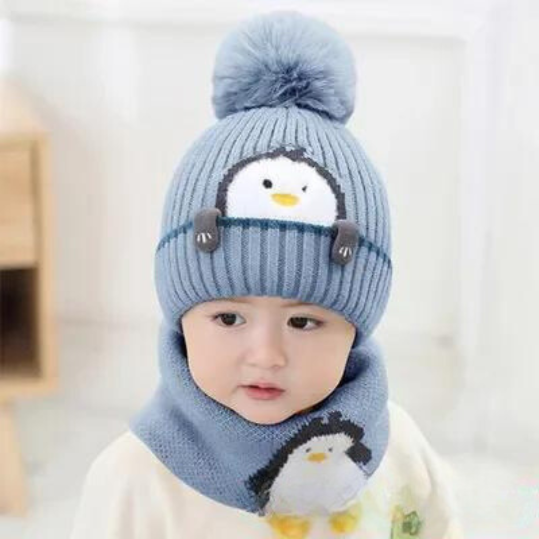 Cute Penguin Design - Children Hat & Scarf