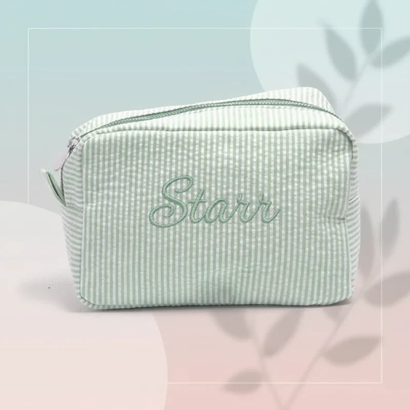 Striped Name Pouch – Custom & Stylish – Makeup Bag