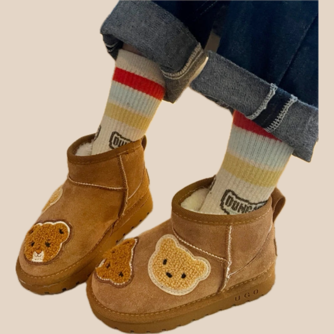 Suede Brown Ankle Boot with Bears