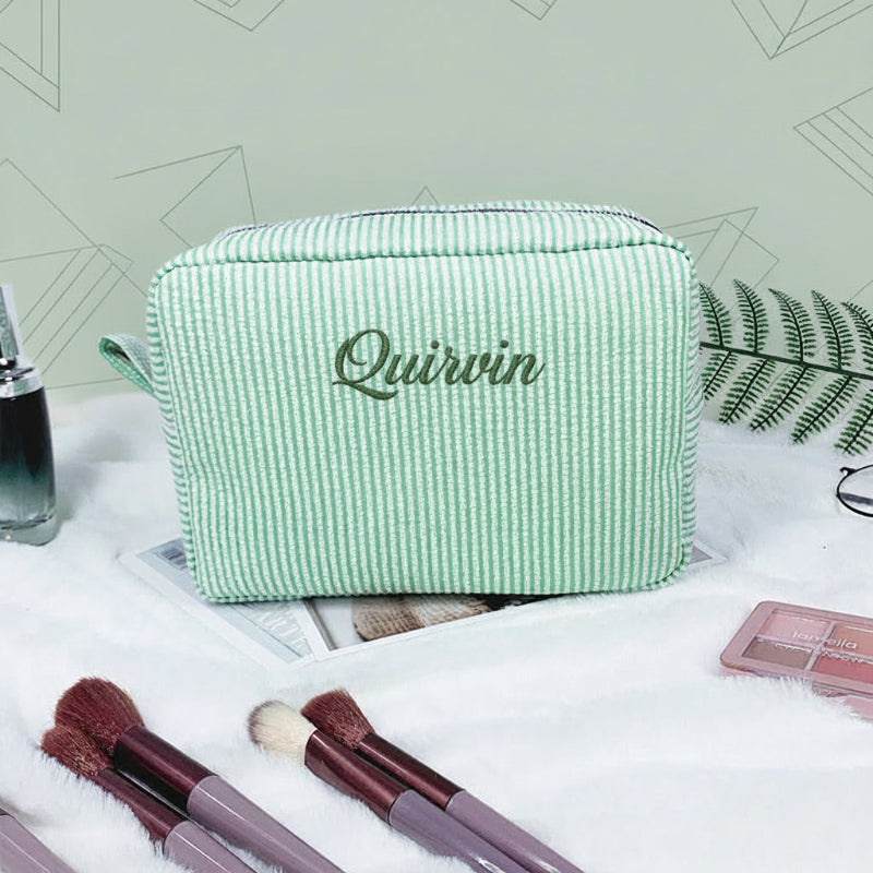 Striped Name Pouch – Custom & Stylish – Makeup Bag