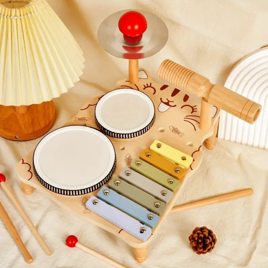 Musical & Educational – Wooden Drum Kit for Toddlers