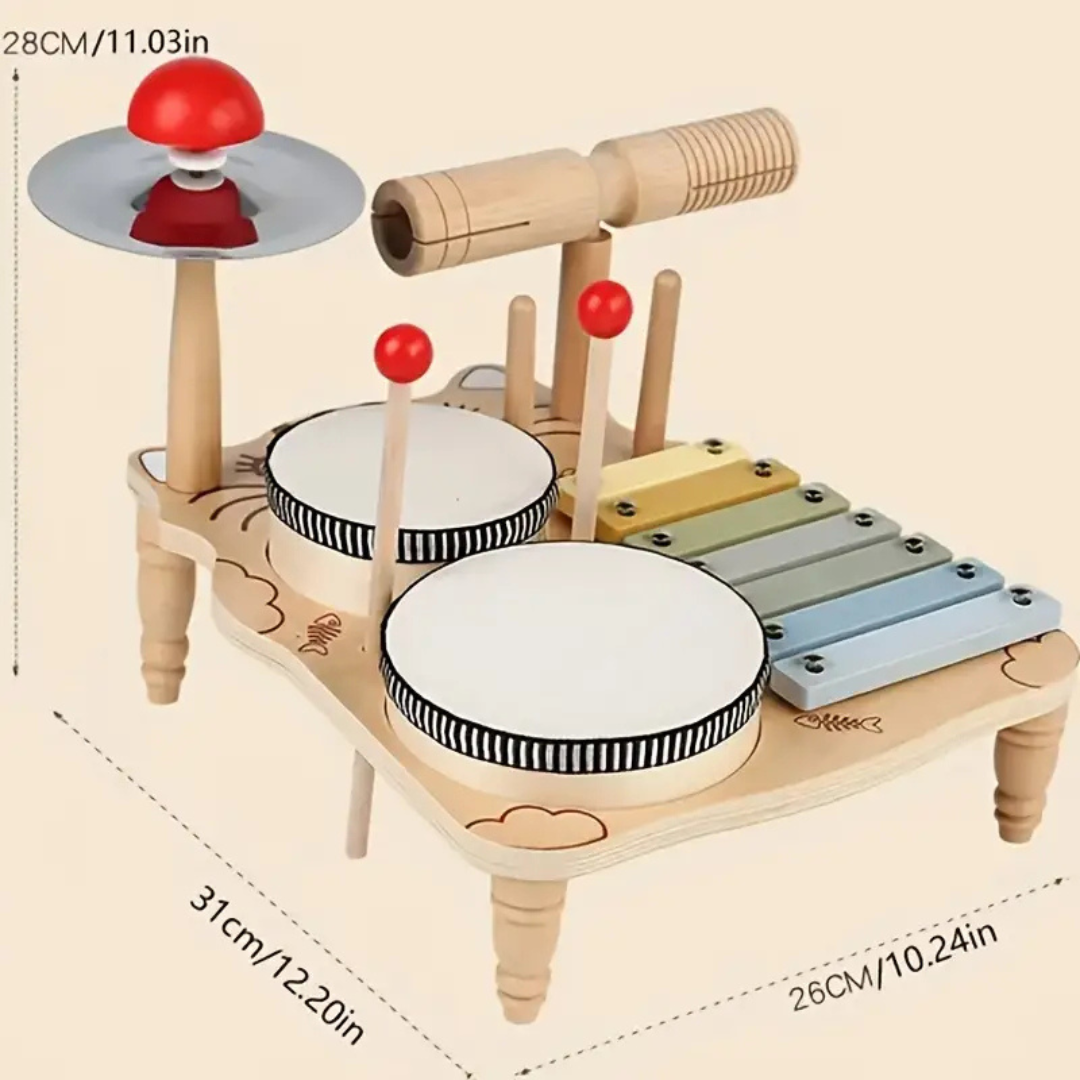 Musical & Educational – Wooden Drum Kit for Toddlers