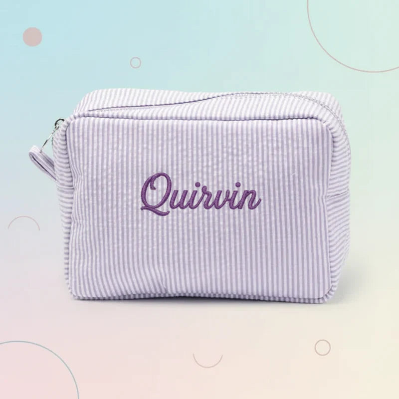 Striped Name Pouch – Custom & Stylish – Makeup Bag