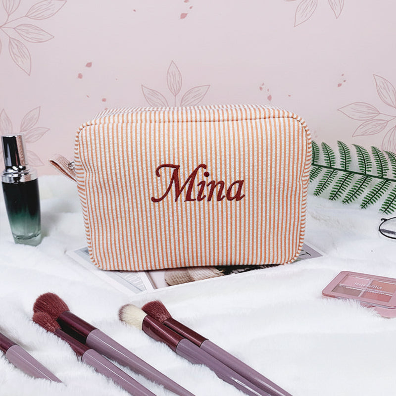 Striped Name Pouch – Custom & Stylish – Makeup Bag