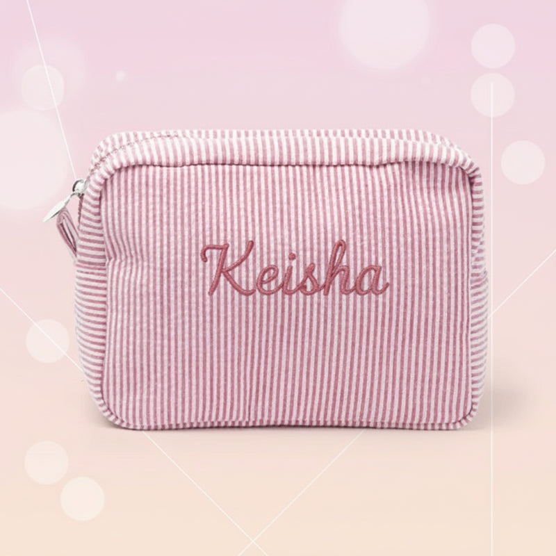 Striped Name Pouch – Custom & Stylish – Makeup Bag