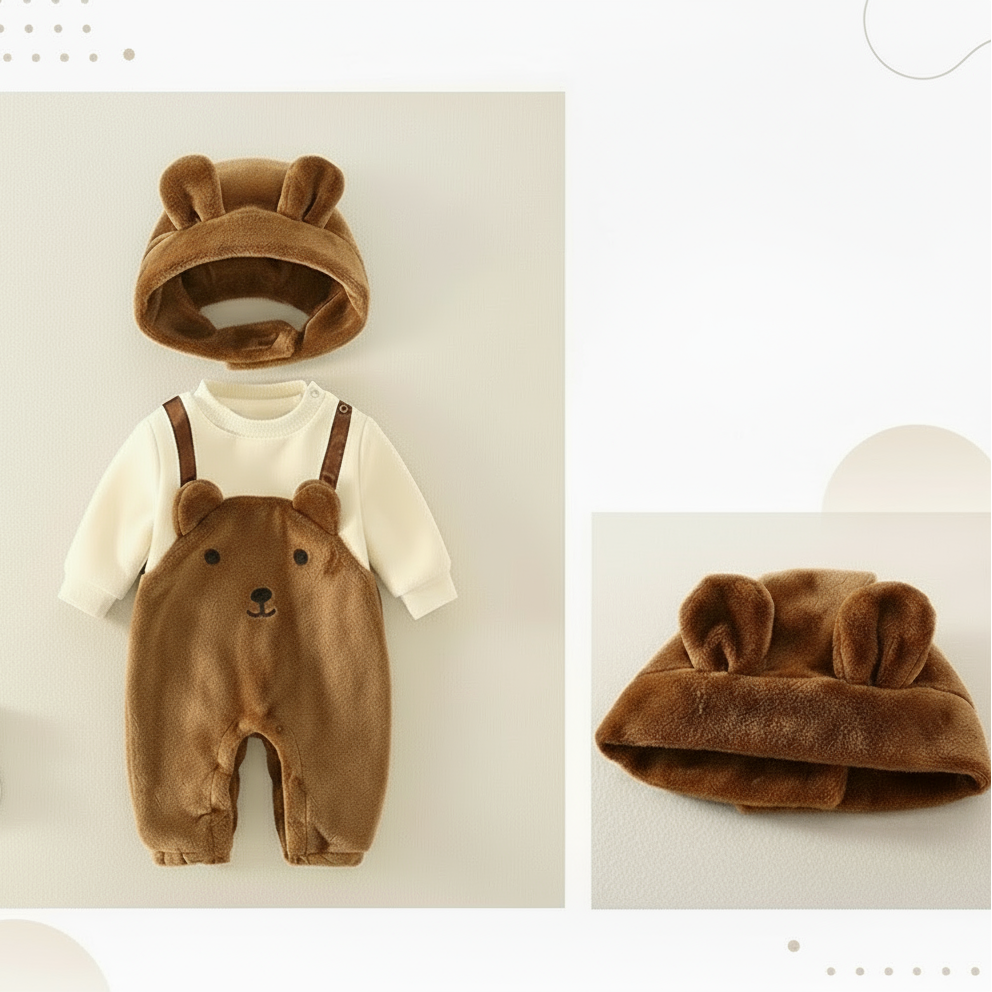 Cozy & Protective – Plush Romper & Hat