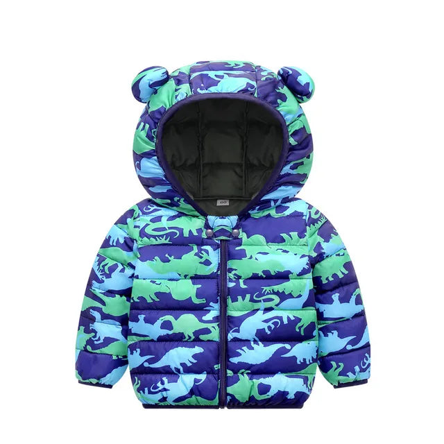 Polyester winter coat with hood.