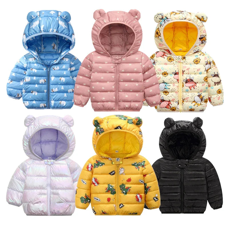 Polyester winter coat with hood.