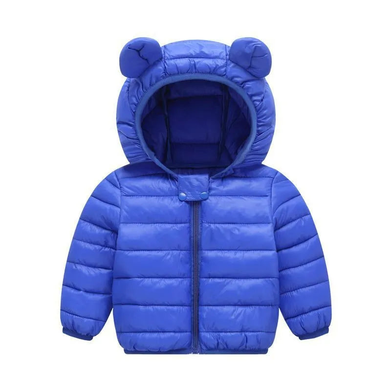 Polyester winter coat with hood.