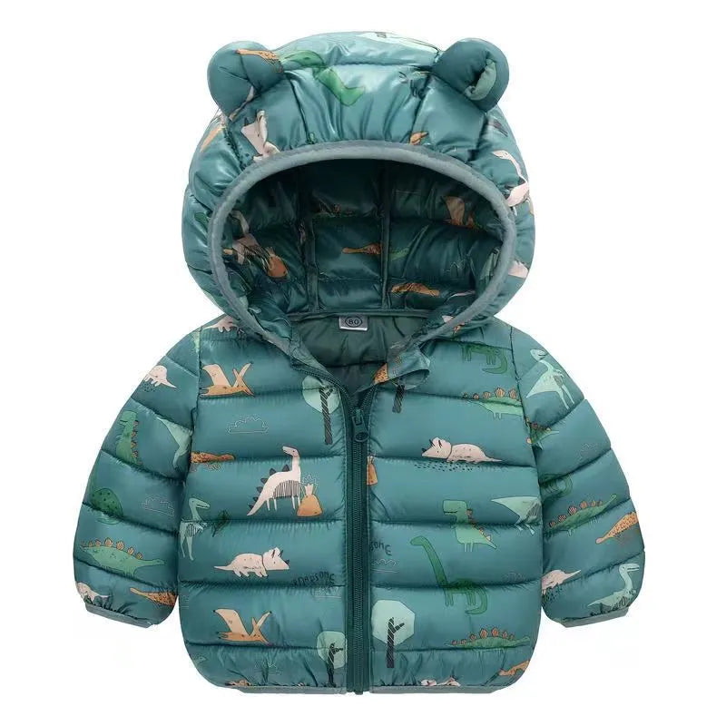 Polyester winter coat with hood.