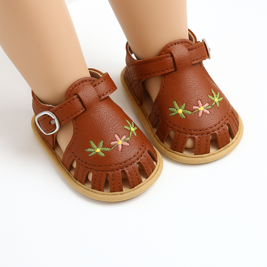 Comfort & Style – Infant Sandals with Floral Embroidery