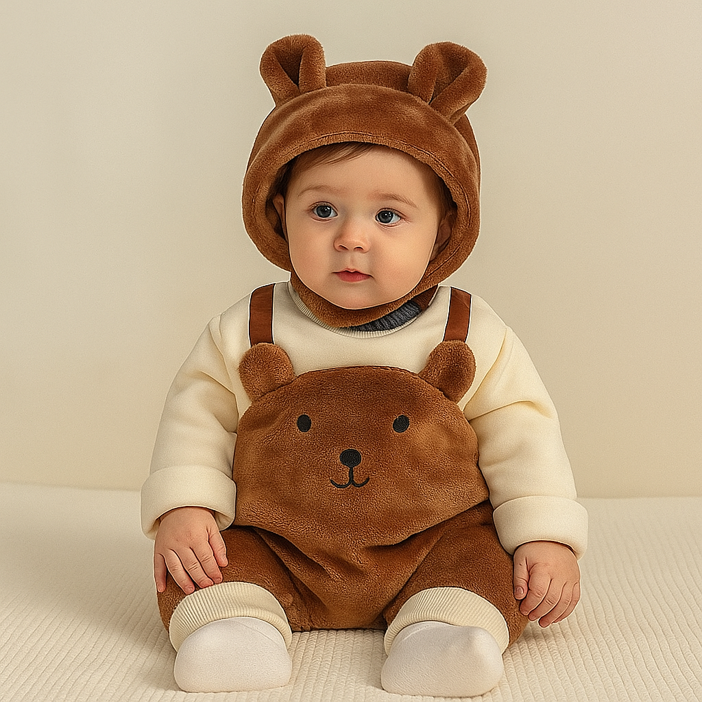 Cozy & Protective – Plush Romper & Hat