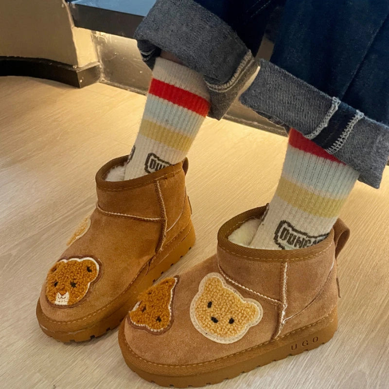 Suede Brown Ankle Boot with Bears