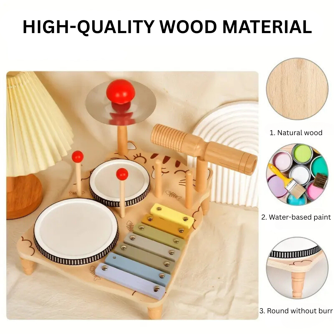 Musical & Educational – Wooden Drum Kit for Toddlers