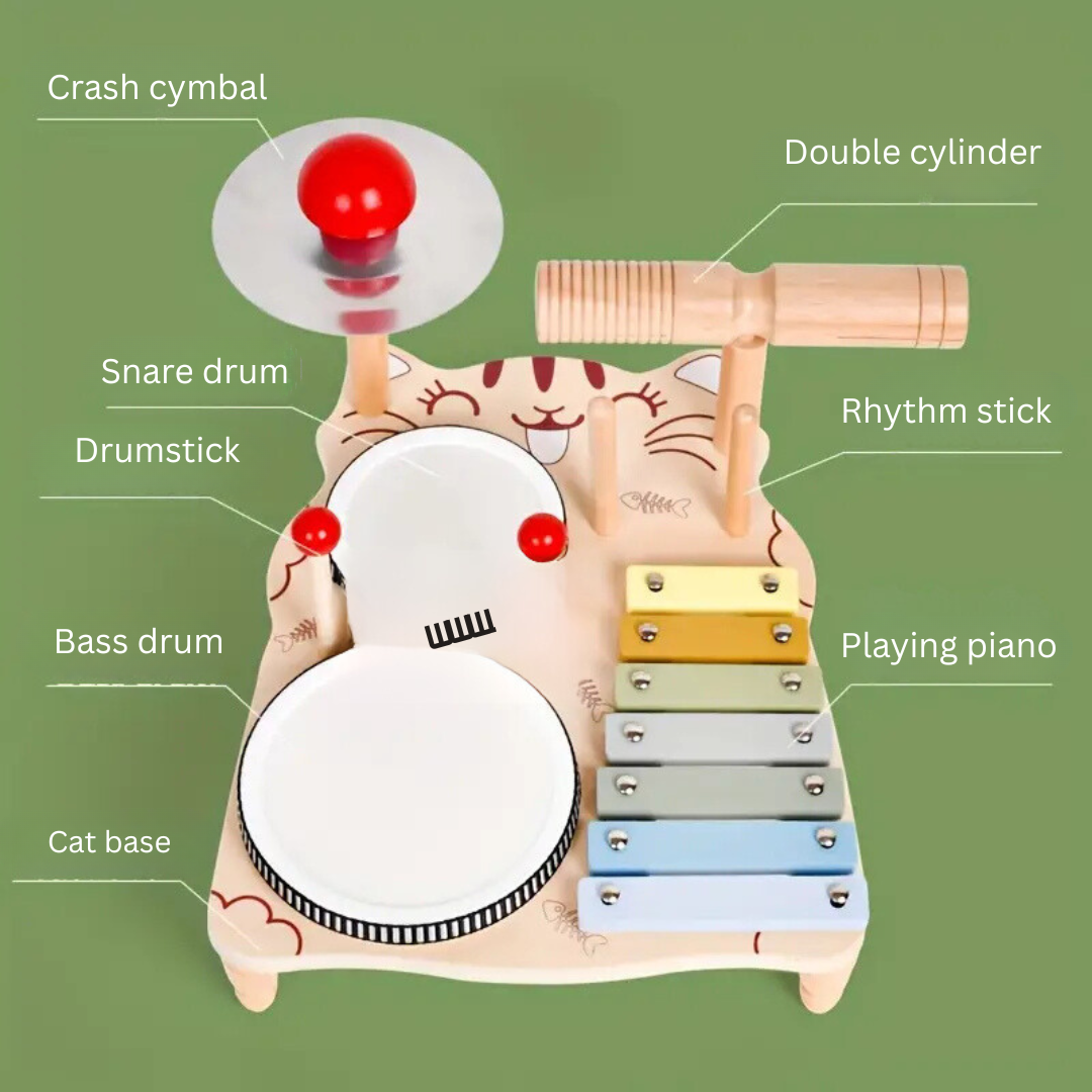 Musical & Educational – Wooden Drum Kit for Toddlers