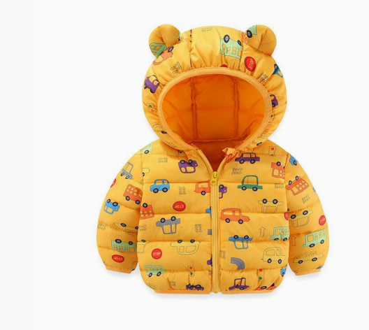 Polyester winter coat with hood.