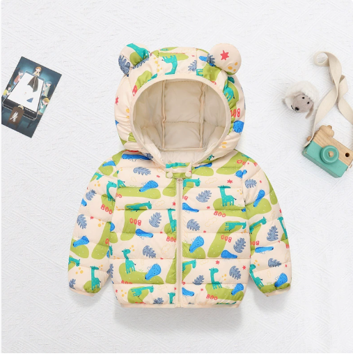 Polyester winter coat with hood.