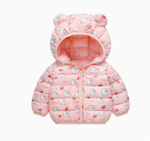 Polyester winter coat with hood.
