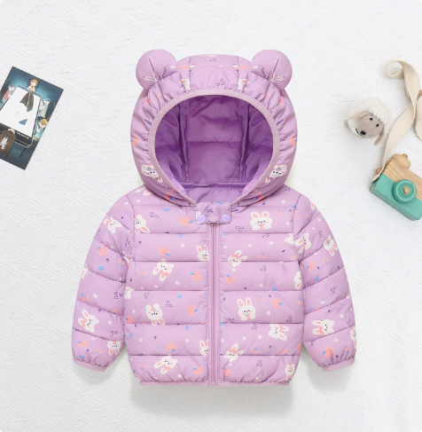 Polyester winter coat with hood.