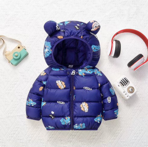 Polyester winter coat with hood.