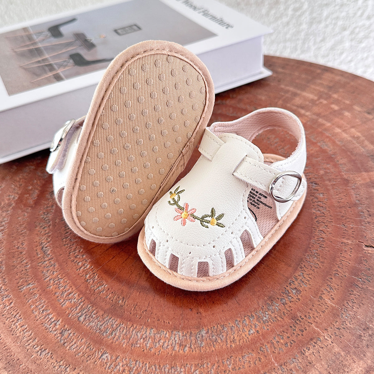 Comfort & Style – Infant Sandals with Floral Embroidery