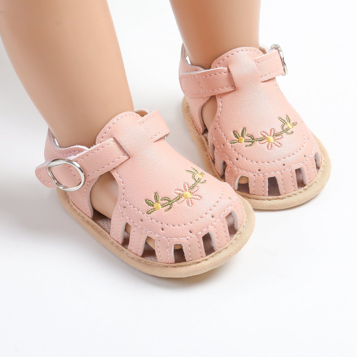 Comfort & Style – Infant Sandals with Floral Embroidery