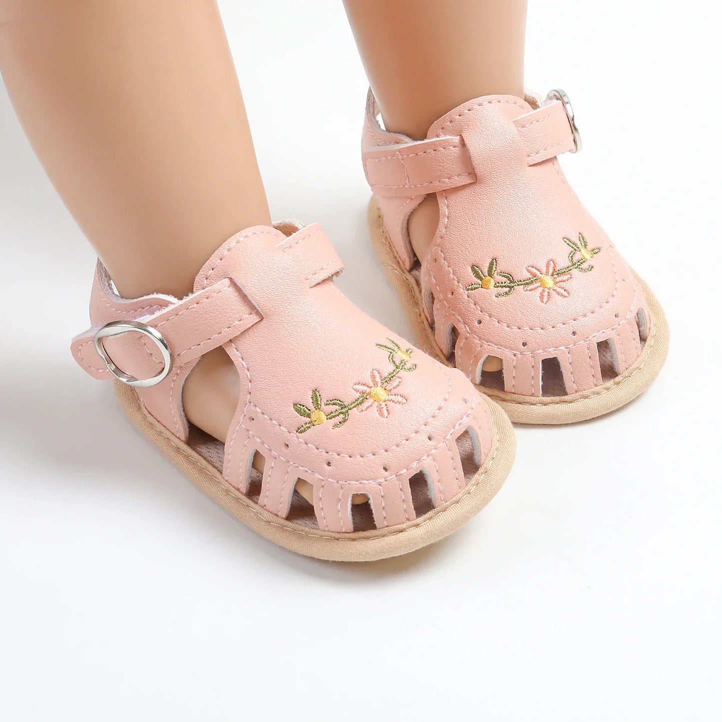 Comfort & Style – Infant Sandals with Floral Embroidery