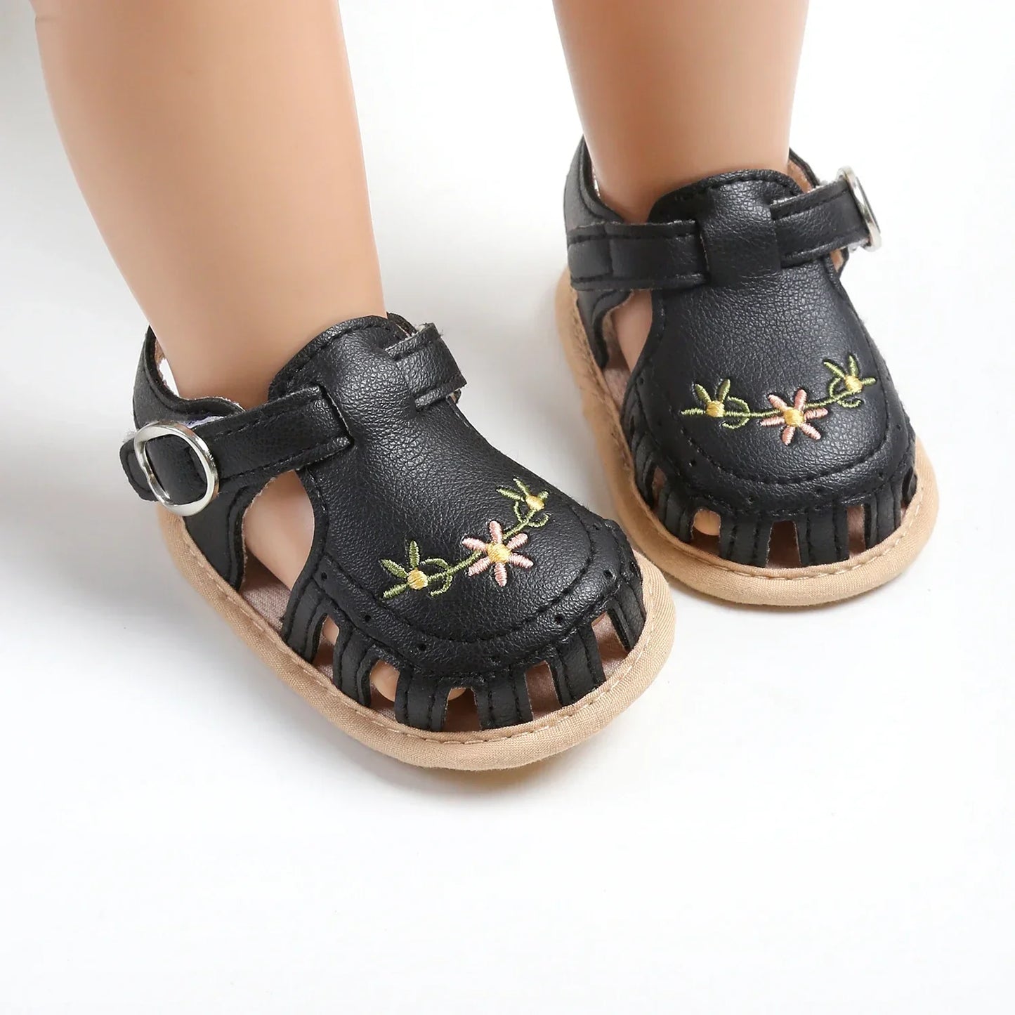 Comfort & Style – Infant Sandals with Floral Embroidery