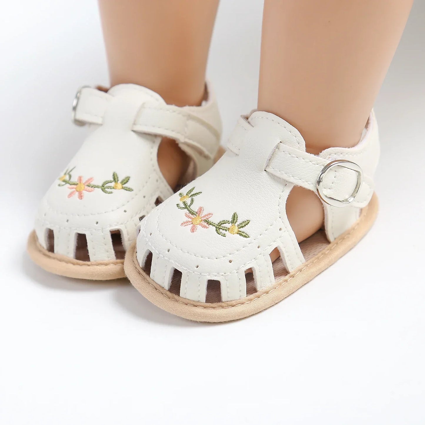 Comfort & Style – Infant Sandals with Floral Embroidery