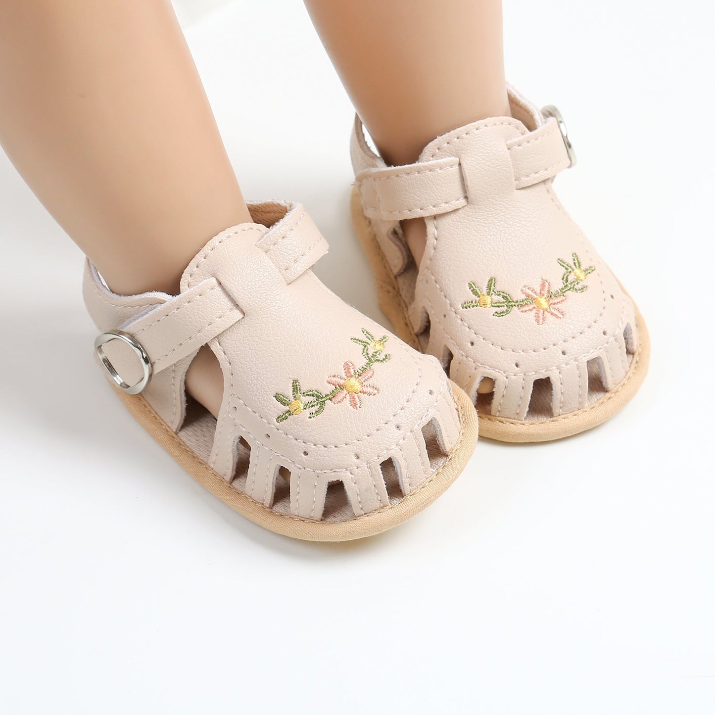 Comfort & Style – Infant Sandals with Floral Embroidery