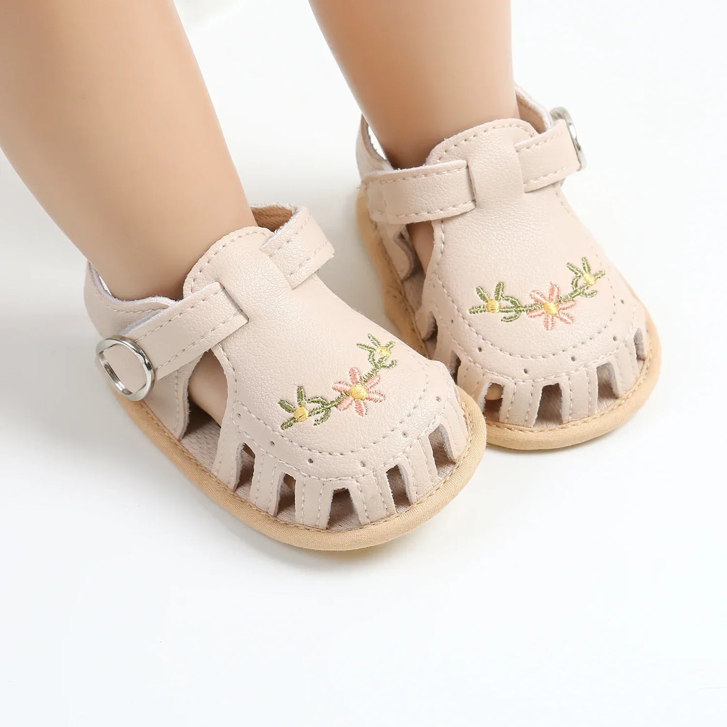 Comfort & Style – Infant Sandals with Floral Embroidery