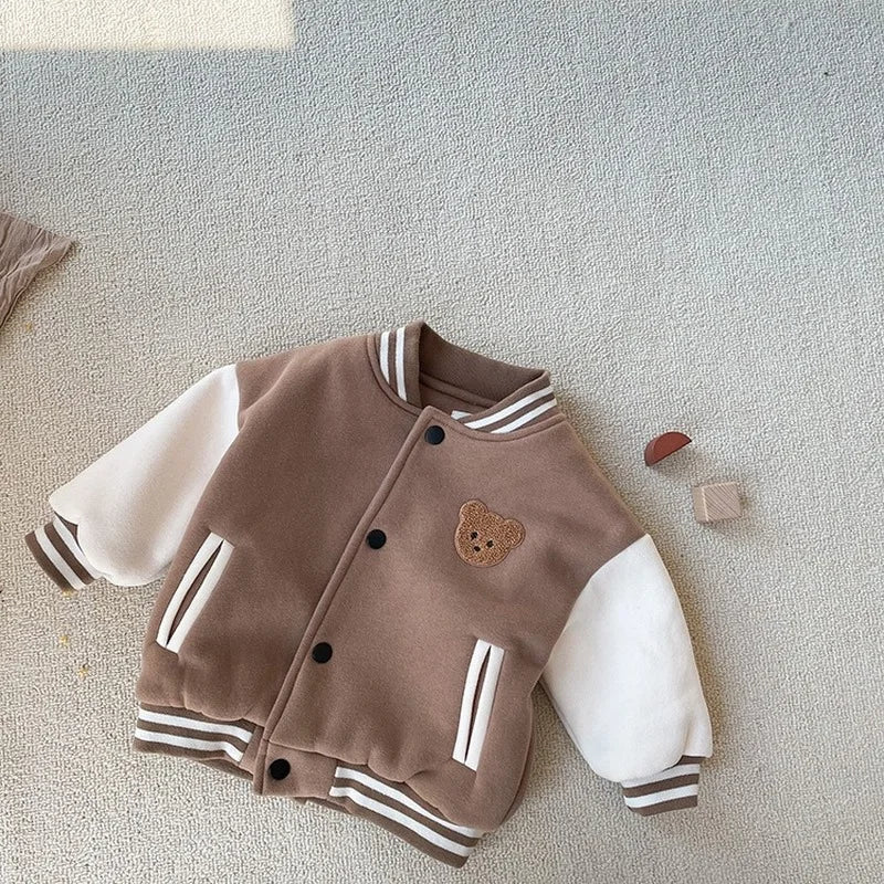 Toddler Velvet Rib Baseball Winter Coat