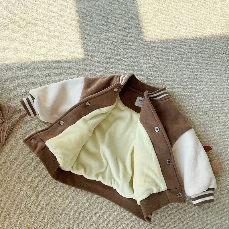 Toddler Velvet Rib Baseball Winter Coat