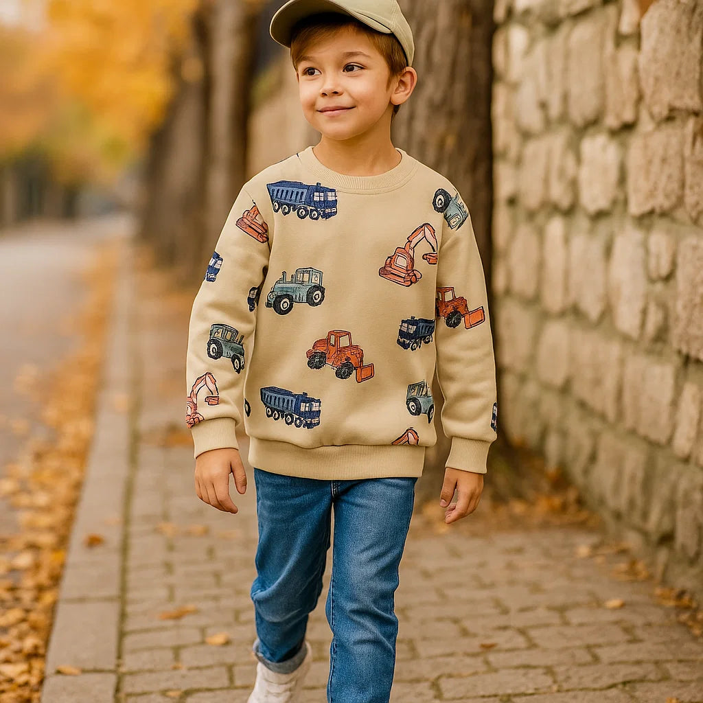 Soft & Warm - Sweater with Vibrant Construction Vehicles