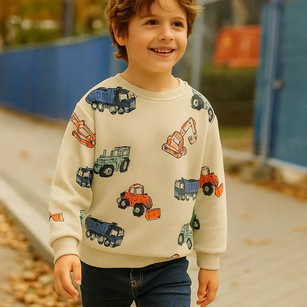 Soft & Warm - Sweater with Vibrant Construction Vehicles