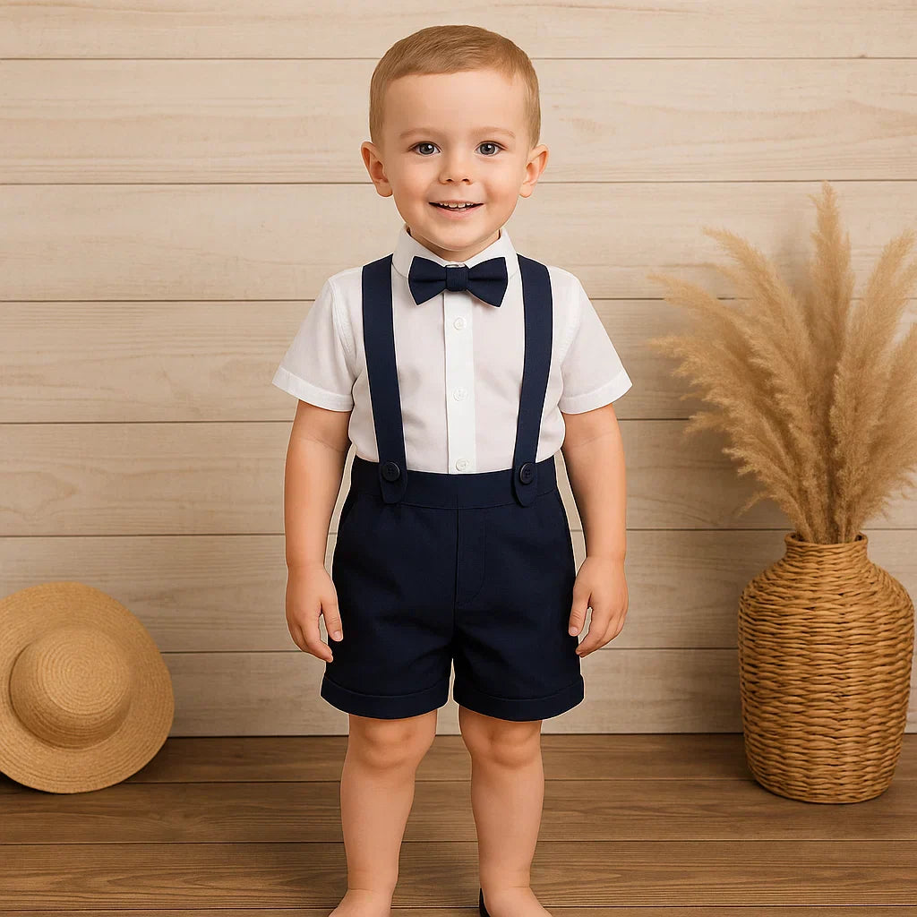 Classic & Elegant – Cotton Shorts with Suspenders, Bow & Shirt