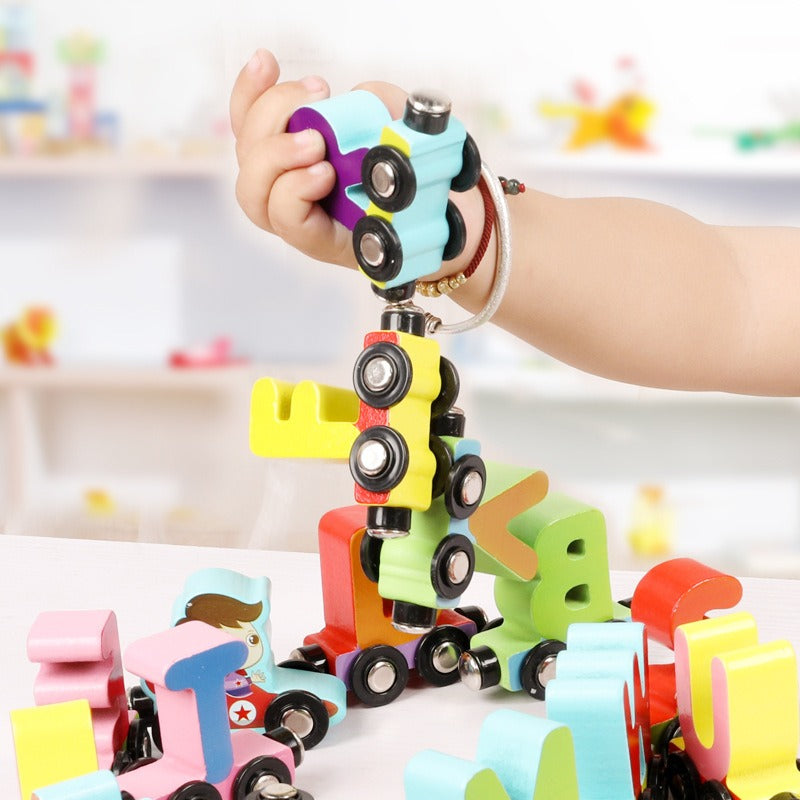Learn the alphabet and numbers - Wood magnetic train